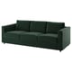 Canapé VIMLE vert foncé, design moderne avec tissu en velours, trois coussins et un lit convertible.