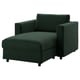 Un canapé en velours vert VIMLE avec une chaise longue de rangement.