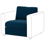 VIMLE : chaise bleue moderne avec pieds blancs ; couverture douce et veloutée ; design minimaliste.