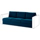Canapé VIMLE bleu, design moderne aux lignes épurées. Revêtement en velours, trois coussins, moelleux et accueillant.
