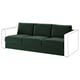 Canapé VIMLE. Velours vert profond, design moderne et élégant. Trois sièges rembourrés, accoudoirs carrés.