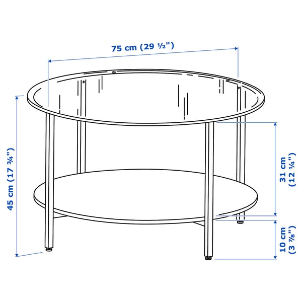 Table basse ronde 75x45 cm en verre gris et inox