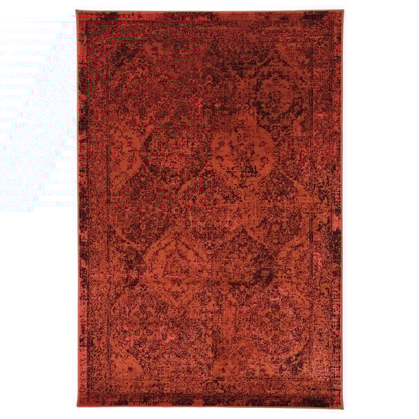 Tapis VONSBÄK rouge, à poils ras, design vintage, synthétique et polypropylène.