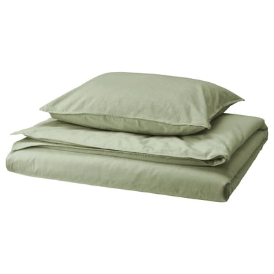 Groen ÄNGSLILJA dekbed & kussenset, 100% katoen, gezellige slaapkamer.