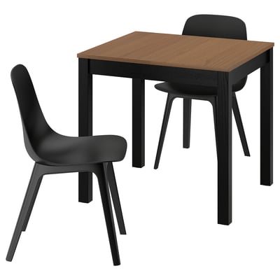 ÅLHULT / ODGER Tafel met 2 stoelen, zwart/bruin/antraciet, 80x74 cm