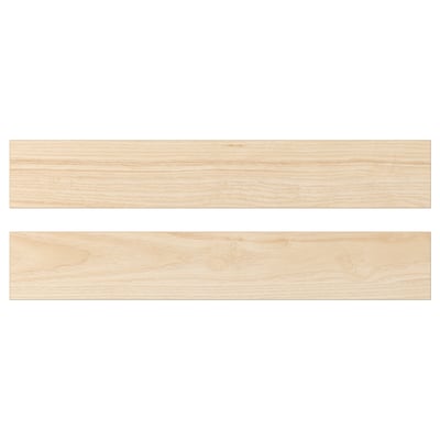 Twee lange rechthoekige houten panelen in lichte askleur, glad en parallel, met een subtiel nerfpatroon zichtbaar.
