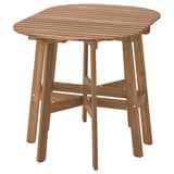 Ronde houten buitentafel met lattenblad, lichtbruin, gemaakt van acacia, vier verstelbare poten.