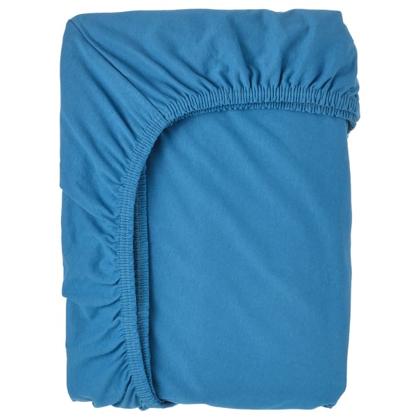 Blauw BARNDRÖM hoeslaken, rechthoekig, effen kleur, elastische randen, 100% katoen.