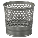 Elegante grijze metalen opbergbak met geperforeerd ontwerp voor ademend vermogen en stijl
