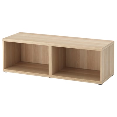 BESTÅ lichtbruine houten plank, minimalistisch, rechthoekig ontwerp.
