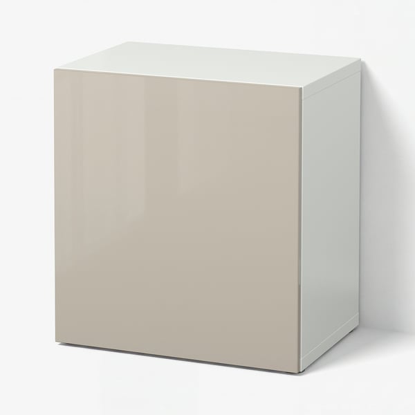 BESTÅ Kast met deur, wit/Selsviken hoogglans/beige, 60x42x64 cm