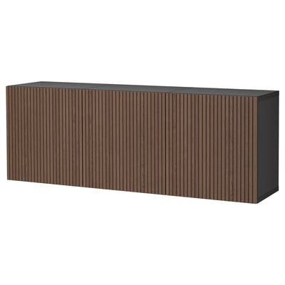 Modern BESTÅ opbergmeubel, donker hout, stevig.