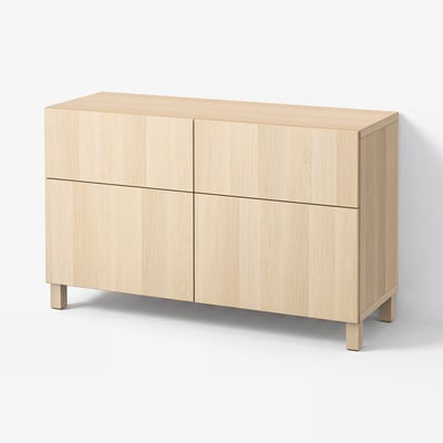 BESTÅ Opbergcombi met deuren/lades, wit gelazuurd eikeneffect/Lappviken/Stubbarp wit gelazuurd eikeneffect, 120x42x74 cm