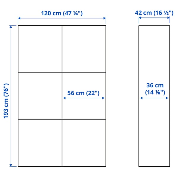 Illustratie met afmetingen voor het product: BESTÅ.
