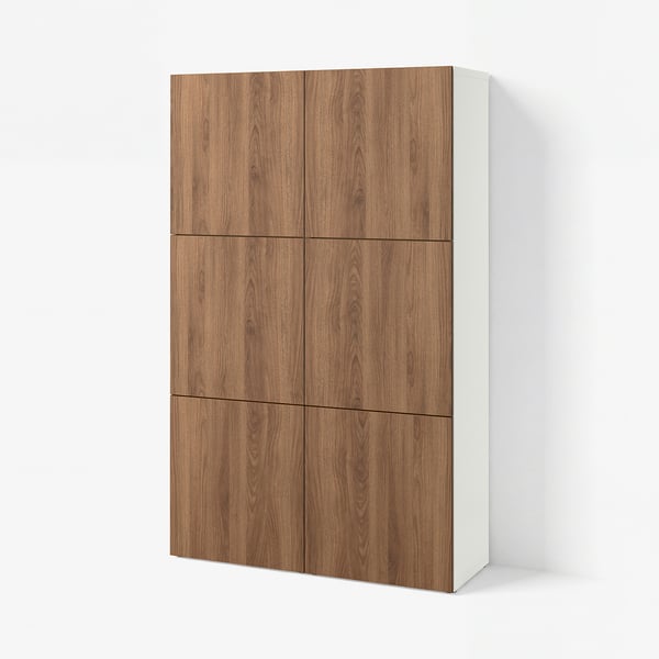 BESTÅ Opberger met deuren, wit Lappviken/bruin walnootpatroon, 120x42x193 cm