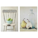 Vintage BILD poster met stilleven vruchten en fles, rustieke tonen.