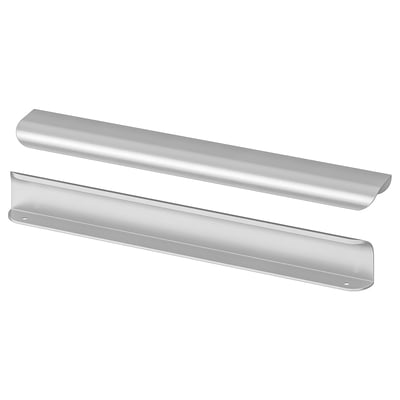 Twee strakke zilveren handgrepen, minimalistisch design, aluminium met poedercoating.
