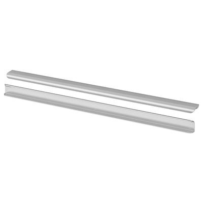 Twee BILLSBRO zilveren keukengrepen, strak en minimalistisch, gemaakt van gepoedercoat aluminium, naast elkaar geplaatst.