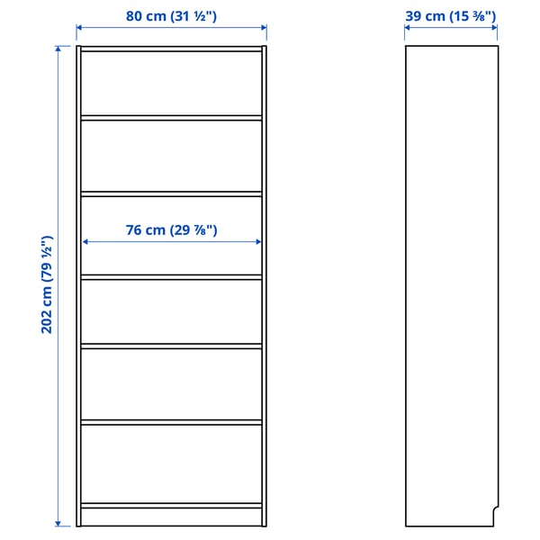 Illustratie met afmetingen voor het product: BILLY.