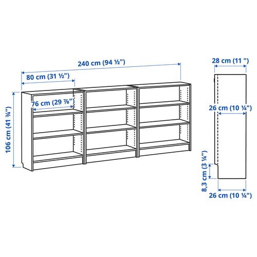 Illustratie met afmetingen voor het product: BILLY.
