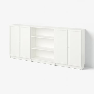 BILLY / OXBERG Boekenkast combinatie met deuren, wit, 240x30x106 cm