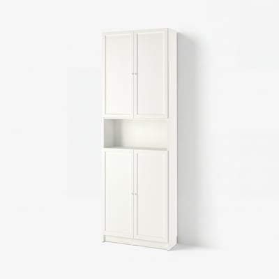 BILLY / OXBERG Boekenkast met deuren, wit, 80x30x237 cm