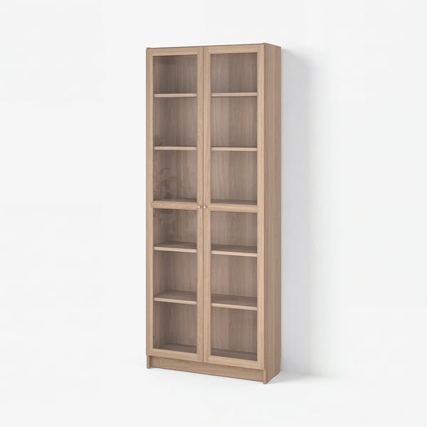 BILLY / OXBERG Boekenkast met glazen deuren, eikenpatroon, 80x30x202 cm