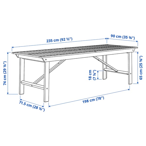 BONDHOLMEN / ULVEVÄR Tafel+6 leunstoelen, buiten, wit/beige kunststof rotan bruin, 235x90 cm