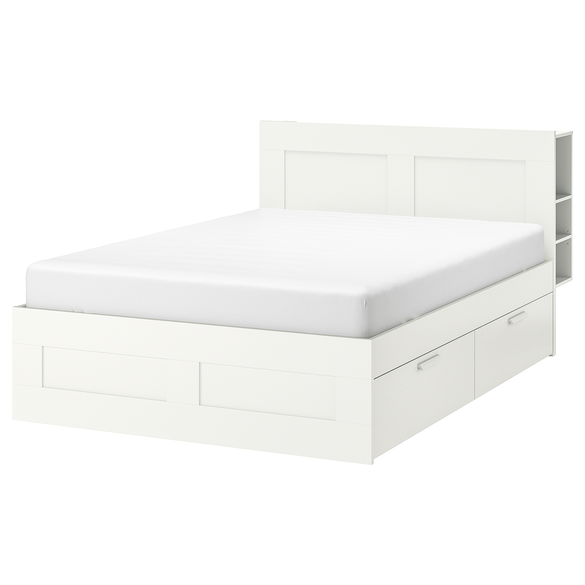 BRIMNES Bedframe met opberger en bedeinde, wit, Luröy, 180x200 cm IKEA