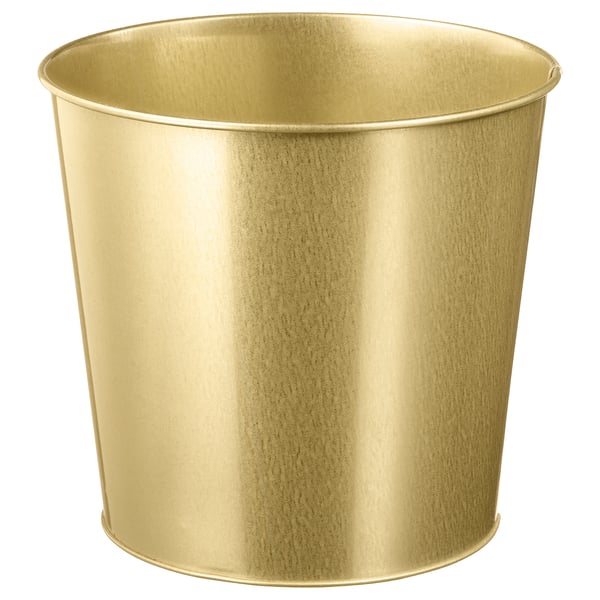 Goudkleurige cilindrische metalen plantenbak; slank, duurzaam ontwerp; Perfect voor kamerplanten.