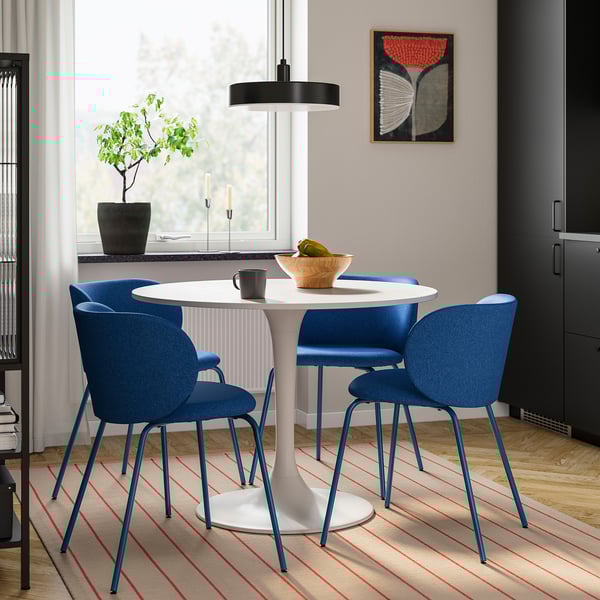 DOCKSTA / KRYLBO Tafel en 4 stoelen, wit/blauw, 103 cm
