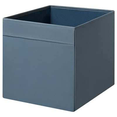 Vierkante blauwe stoffen opbergdoos, DRÖNA, getextureerd, handvatten aan de zijkanten.