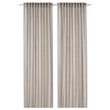 DYTÅG gordijnen, beige. Linnen, semi-transparant, staafzak, verticale strepen.