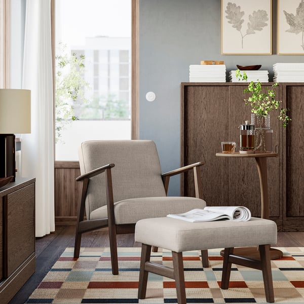 EKENÄSET Fauteuil, walnootpatroon/Kilanda lichtbeige