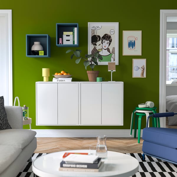 EKET Kastencombinatie voor wandmontage, wit/donker grijsblauw, 175x35x70 cm