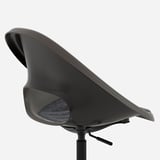 Moderne zwarte bureaustoel, strak gebogen ontwerp, stevig metalen onderstel, gewatteerde zitting voor comfort.