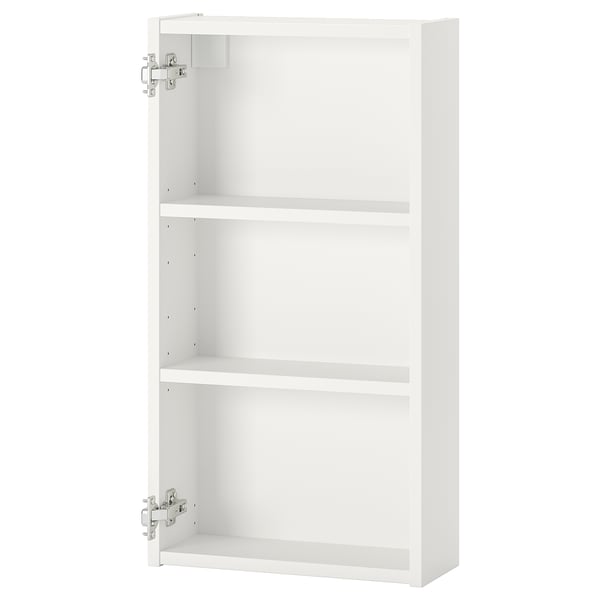 Witte wandkast, onderdeel van de ENHET serie, met twee legplanken. Gemaakt van vezelplaat en spaanplaat, heeft een rechthoekige vorm.