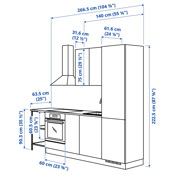 Kolibrie cruise tot nu ENHET Keuken, wit/grijs frame, 266.5x63.5x222.5 cm - IKEA België