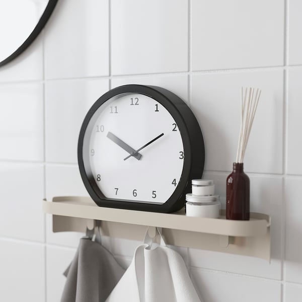 FLORSJÖN Wandplank met 3 haken, beige, 40x7 cm