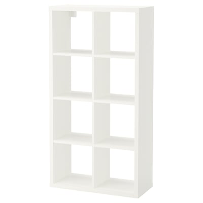 Een witte, rechthoekige FLYSTA kast met meerdere open vakken, ideaal voor opslag en organisatie.