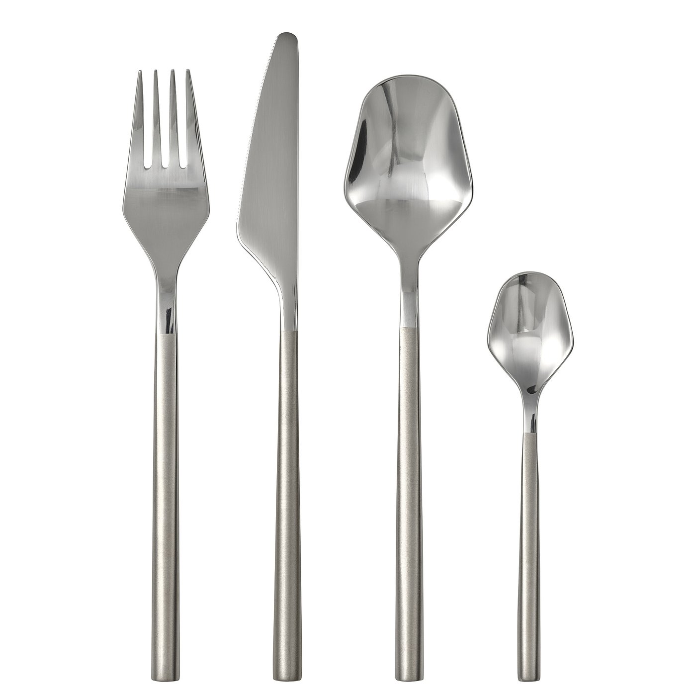 FRÖJDA bestekset: 16-delig, roestvrij staal, strak design, dunne handgrepen, elegant en praktisch.