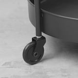 Zwart metalen trolley met groot wiel, hoogwaardige afwerking. Onderdeel van de FRÖSJÖN badkameropbergserie.