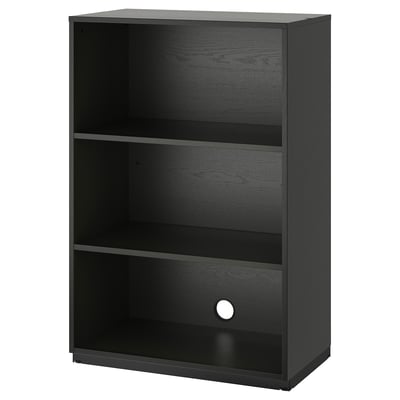 Zwarte GALANT stellingkast, rechthoekig met drie open legplanken, modern design, houten afwerking.