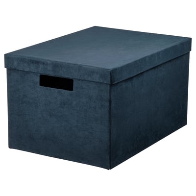 GJÄTTA rechthoekige opbergdoos, donkerblauw, zachte fluwelen look, stevig met uitgesneden handvat.