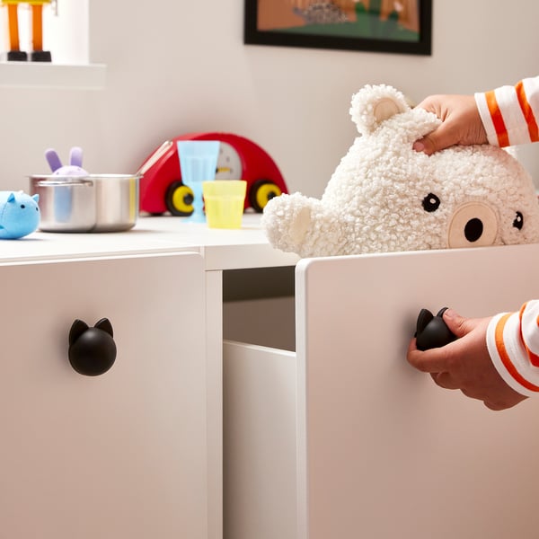 GREJSIMOJS Knop, antraciet/kat, 38 mm