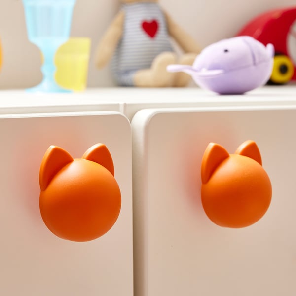 GREJSIMOJS Knop, oranje/kat, 38 mm