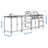 GRILLSKÄR Buitenkeuken, gasbarbecue/zijbrander/roestvrij staal, 292x61 cm