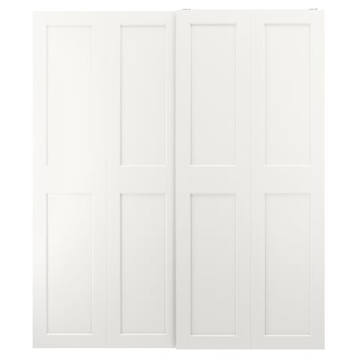Witte GRIMO kledingkast. Moderne, strakke lijnen. Paneeldeuren met gedurfde kozijnen, schuifmechanisme.