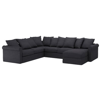 Grijze GRÖNLID sectionele bank met 8 kussens, hoekzitting, chaise longue, modern & comfortabel, katoen, polyester, linnen.