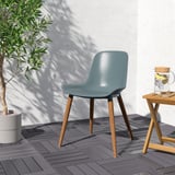 GRÖNSTA stoel: turquoise zitting, houten poten, minimalistisch design, compact en toch zithoek.